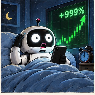 DUMB robot waking to a 999 percent chart